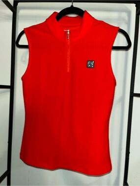 Tory Burch Nylon Zip Top - Red Logo Accent Knit